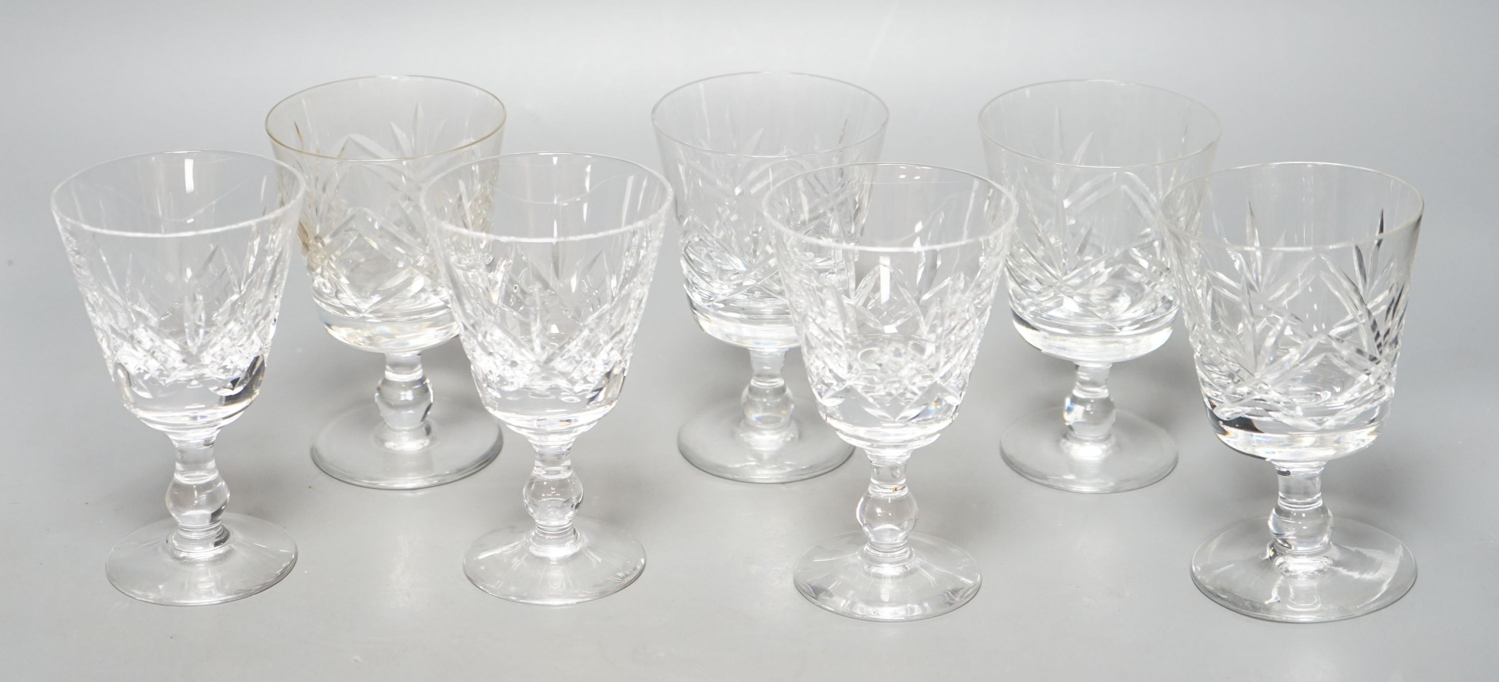 Various cut crystal drinking glasses by Thomas Webb, Stuart and Waterford